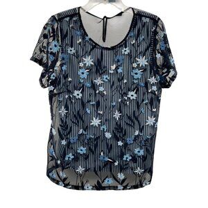 Christopher & Banks Petite Embroidered Floral Layered Top Blue/Multi Size Large